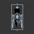 3D Rendered Metallic Sword With Blue Blade Red Hilt And Mechanical Design Details