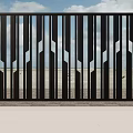 Sturdy Black Modern Entrance Gate With Vertical Slats And Geometric Patterns Outdoor