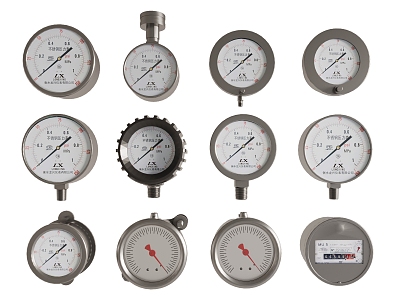 Pressure gauge instrument barometer pipe fittings industrial equipment hardware components 3d model