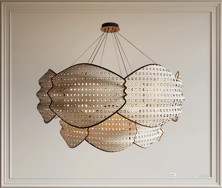 Modern Petal Shaped Perforated Chandelier With Warm Golden Light Patterns For Interior Decor 3d model 