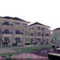 Semi-detached Villa Modern Exterior Design With Lush Garden Purple Flowers And Outdoor Seating