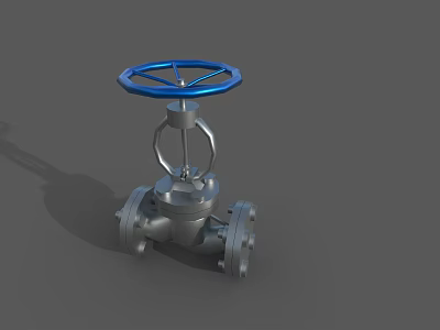 Industrial Valve With Blue Wheel Handle And Silver Metal Body For Industrial Use 3d model