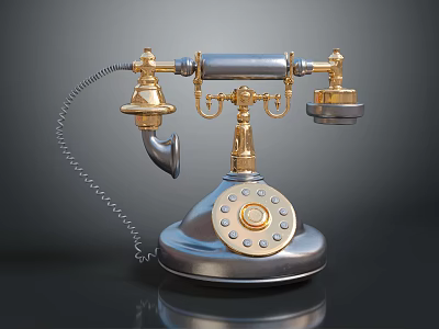 Vintage Classic Telephone With Gold And Silver Metal Rotary Dial Retro Design 3d model