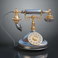 Vintage Classic Telephone With Gold And Silver Metal Rotary Dial Retro Design