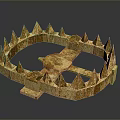 Ancient Golden Spiked Weapon With Circular Frame And Sharp Metal Spikes 3d model