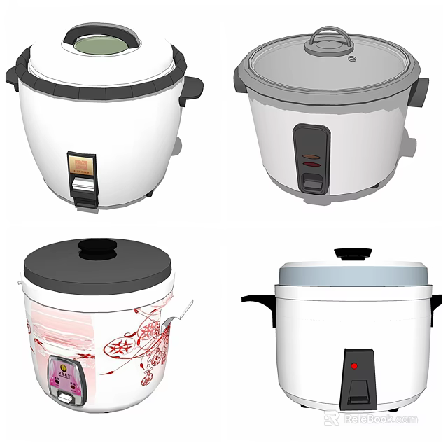 Various Styles of Kitchenware Rice Cookers with Diverse Designs and Colors 3d model 