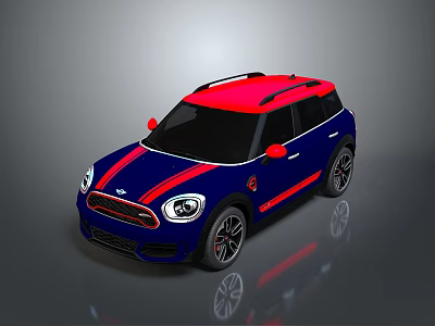 Blue And Red Compact SUV With Red Roof Sporty Wheels And Roof Rack 3d model