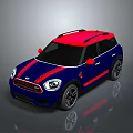 Blue And Red Compact SUV With Red Roof Sporty Wheels And Roof Rack