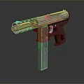 Tactical Pistol With Metallic Silver Body Black Grip And Multiple Holes Design