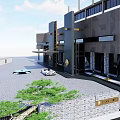 Modern Hotel Building Exterior With Traditional Lion Statue And Entrance Lantern