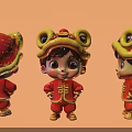 Cute Traditional Boy Wearing Red Outfit With Golden Hat Decoration From Three Angles