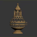 Intricate Golden Decorative Sculpture With Tower Like Latticework Carving Design