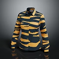Collared Long Sleeve Shirt With Dark Blue And Yellow Striped Pattern 3d model