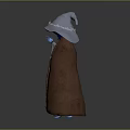 Game Movie Character Wizard Standing Pose With Large Embroidered Hat Brown Cloak And Blue Body