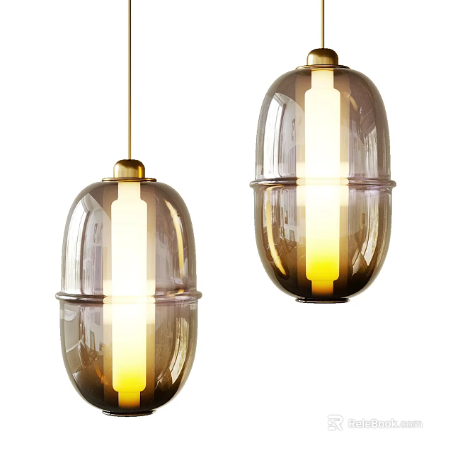 Amber Glass Chandeliers With Gold Accents And Warm Yellow Light 3d model 