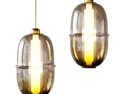 Amber Glass Chandeliers With Gold Accents And Warm Yellow Light 3d model