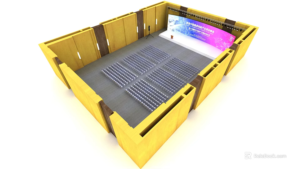 3D Model of Modern Conference Hall With Rows of Seats and Large Screen 3d model 