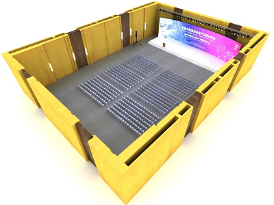 3D Model of Modern Conference Hall With Rows of Seats and Large Screen 3d model