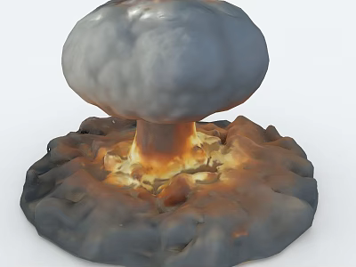 3D Rendered Mushroom Cloud Explosion With Flames And Rocky Base 3d model