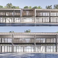 Modern Commercial Street With Storefronts Glass Windows And Wooden Metal Facades