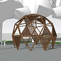 Wooden Pergola with Geometric Structure in Outdoor Space Surrounded by Trees