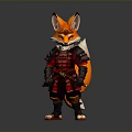 Cute Fox Character In Traditional Samurai Armor With Red And Orange Details