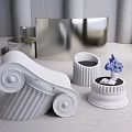 Sculptural White Column Design Leisure Chair With Modern Decorative Accents And Metal Background