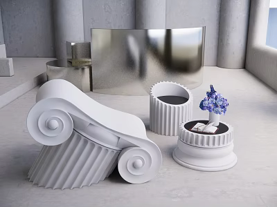 Sculptural White Column Design Leisure Chair With Modern Decorative Accents And Metal Background 3d model