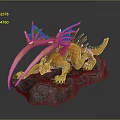 Orange Dragon Game Movie Character With Long Fangs Wings And Spikes Perched On Rock