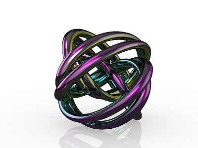 Colorful Twisted Metal Rings Forming Spherical Sculpture With Shiny Surface 3d model