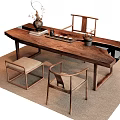 Natural Wooden Tea Table and Chairs with Tea Set Vase and Books on Carpet