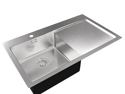Stainless Steel Single Bowl Kitchen Sink With Flat Edge And Drain Design 3d model