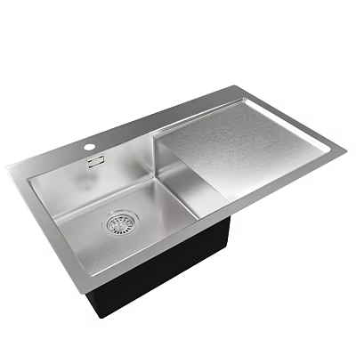 Stainless Steel Single Bowl Kitchen Sink With Flat Edge And Drain Design 3d model