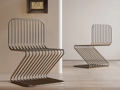 Modern Metal Dining Chairs Featuring Sleek Lines In Interior Wooden Floor Setting 3d model