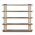 Modern Multi Tiered Storage Shelf With Wooden Shelves And White Support Pillars