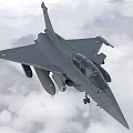 Modern Gray Fighter Jet Flying in Cloudy Sky with Landing Gear and Armaments
