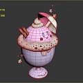 Cute Pink Ice Cream Cup With White Cream Small Umbrella Purple Base And Stars