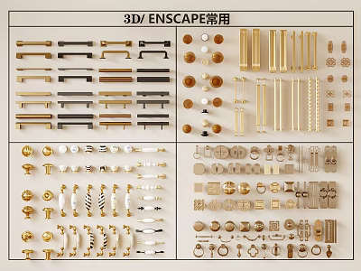 3D ENSCAPE Common Furniture Cabinet Handles With Various Designs And Styles 3d model