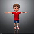 3D Cartoon Boy In Red Shirt Blue Shorts With Outstretched Arms And Floor Reflection