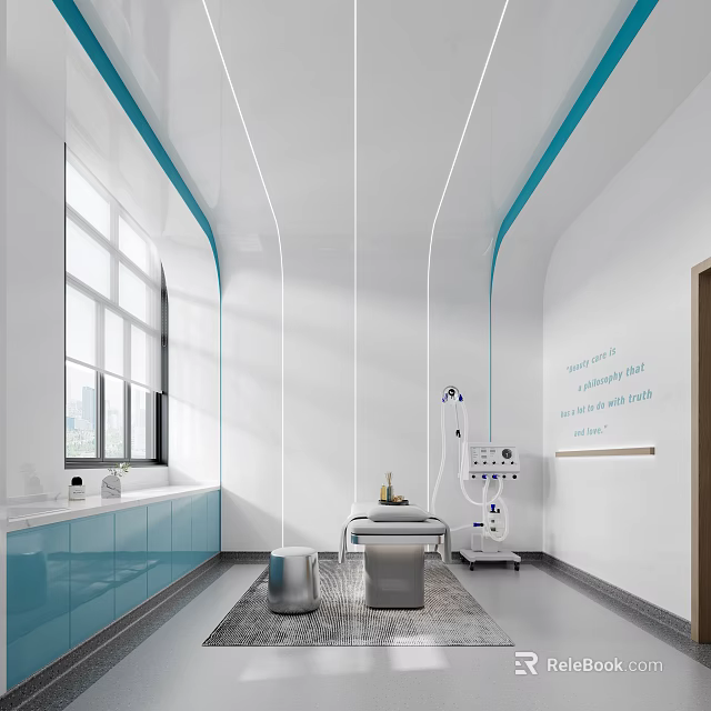 Modern Hospital Outpatient Clinic Interior With Medical Equipment And Blue Cabinets 3d model 