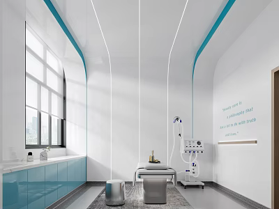 Modern Hospital Outpatient Clinic Interior With Medical Equipment And Blue Cabinets 3d model