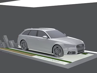 Interactive Area Featuring White Station Wagon On Display Platform With Signs 3d model