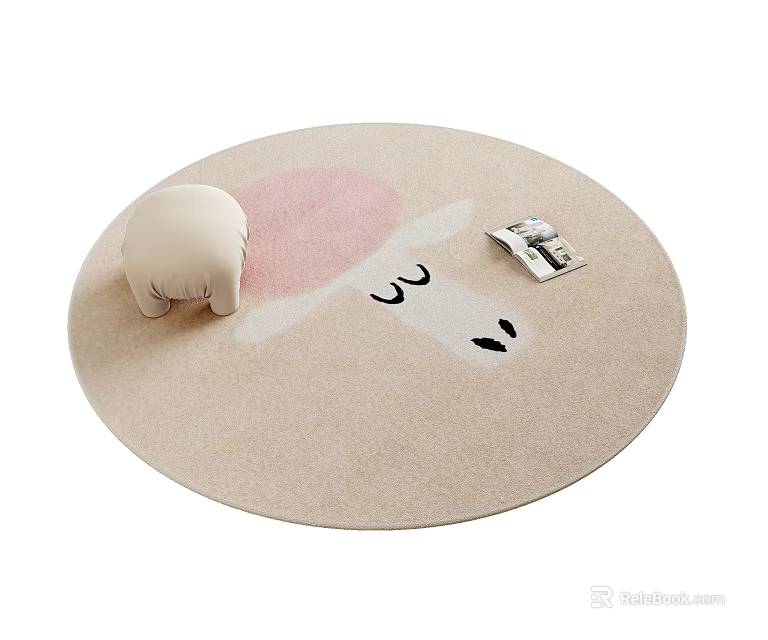 Beige Round Rug With Cute Cartoon Sheep Design For Kids Room Decor 3d model 
