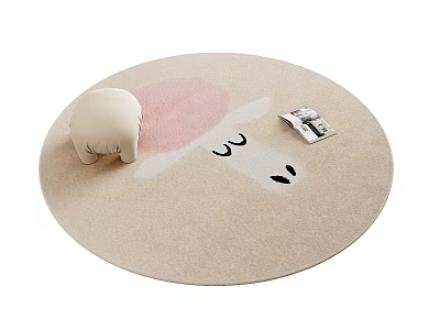 Beige Round Rug With Cute Cartoon Sheep Design For Kids Room Decor 3d model