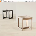 Two Modern Minimalist Wooden Stools With Square Frame And Dark Light Tones 3d model