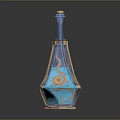 Ornate Glass Perfume Bottle With Blue Enamel And Gold Geometric Accents