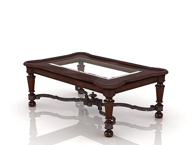 Classic Coffee Table With Dark Wood Frame Glass Top And Ornate Carved Legs 3d model