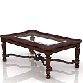 Classic Coffee Table With Dark Wood Frame Glass Top And Ornate Carved Legs