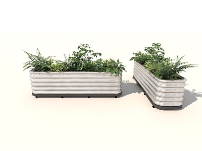Decorative Metal Corrugated Garden Planters With Green Plants And Black Base 3d model