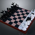 Black And Red Checkered Chessboard With Black And White Decorative Pieces